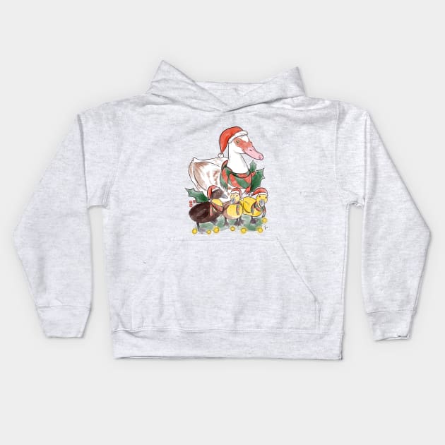 Christmas duck Kids Hoodie by Jurassic Ink